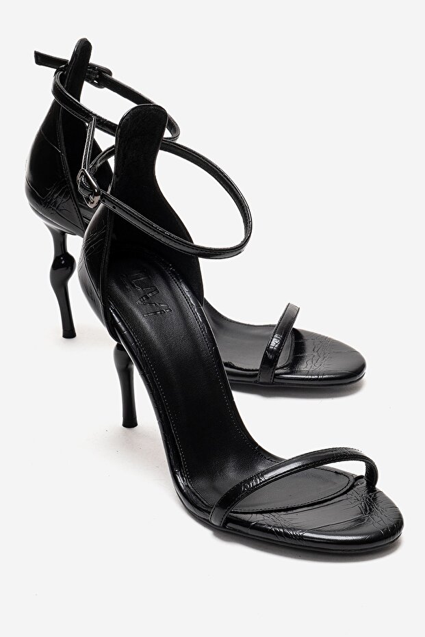 Yelena Black Print Thin Strap Women's Heeled Shoes