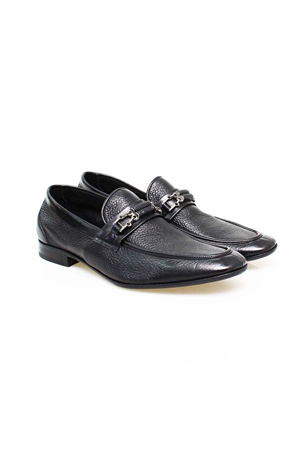 Black Color Laceless Genuine Leather Men's Shoes