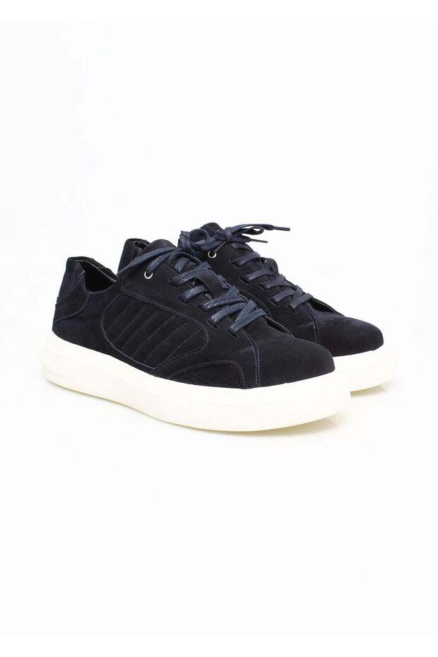 Dark Blue Lace-Up Genuine Leather Suede Men's Shoes