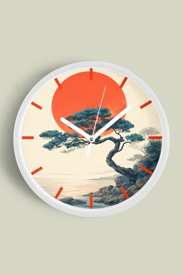 Abstract - Bohemian - Nature - Sea View Modern Wall Clock - 42cm - White Case with Glass Front