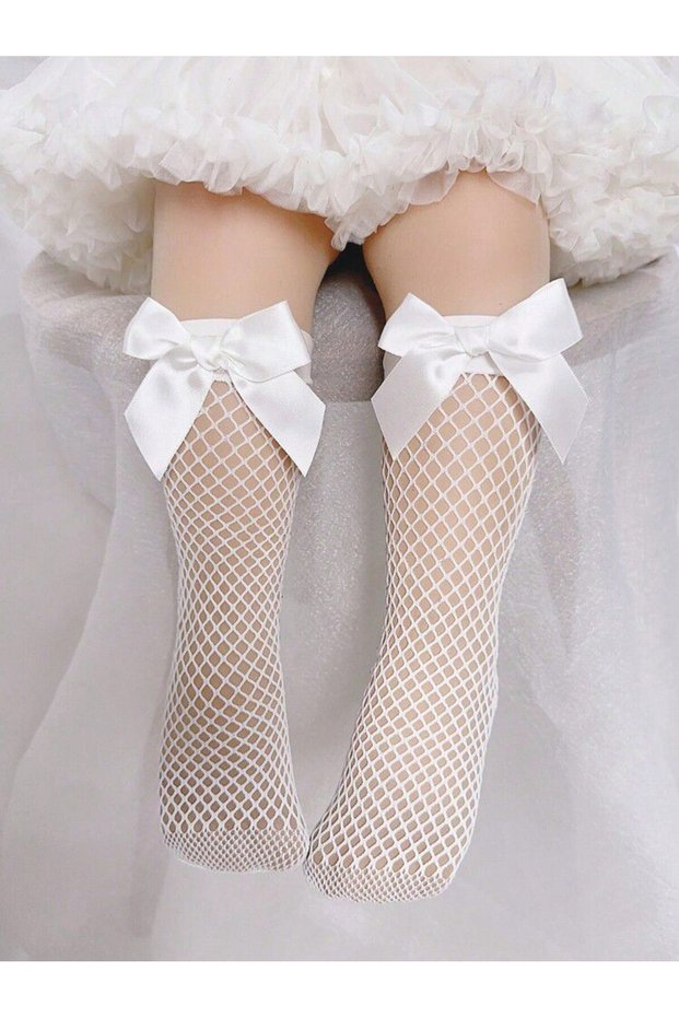 Ribbon Detailed Mesh Baby Girl Socks 0-2 Years - Stylish Summer Socks Below the Knee