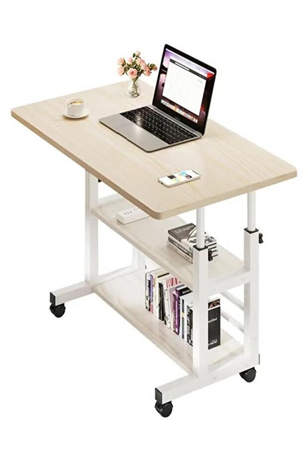 Portable Computer Desk, 60-90cm/24-35in Height Adjustable Laptop Table Small Standing Desk Rolling C