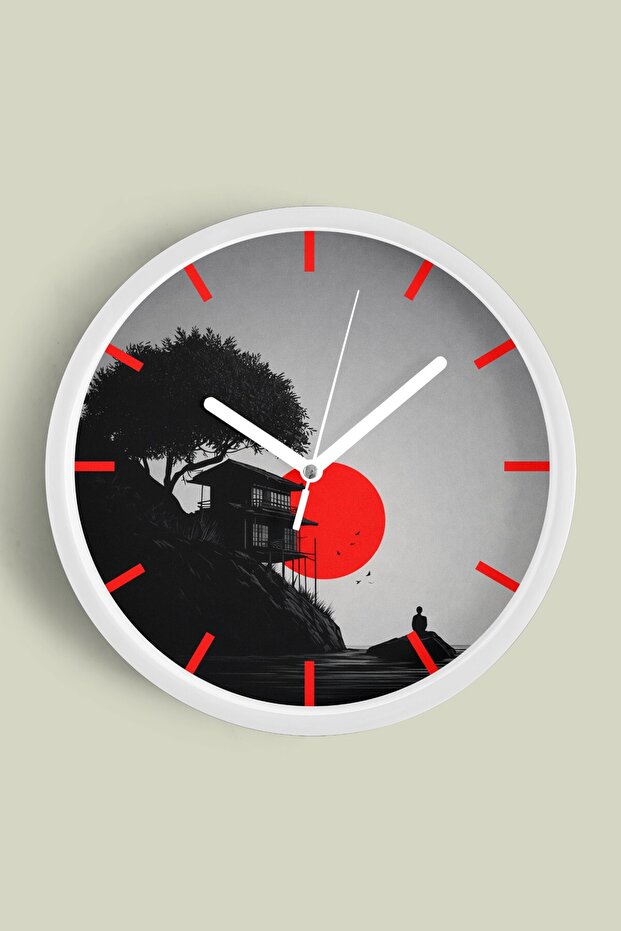 Abstract - Bohemian - Nature - Sea View Modern Wall Clock - 42cm - White Case with Glass Front