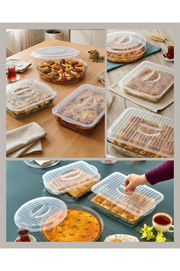 3-Piece Pyrex Lid Set – Square, Round, Rectangular | Leak-Proof & Durable Storage Cover | Freshness Preserver