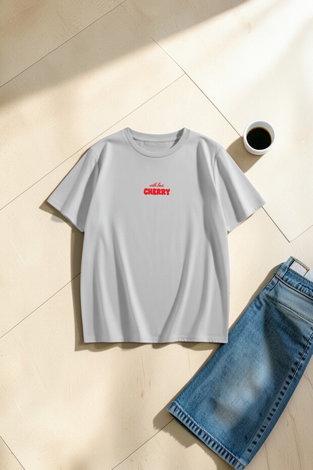Unisex with Love Cherry Printed Design Oversize T-Shirt