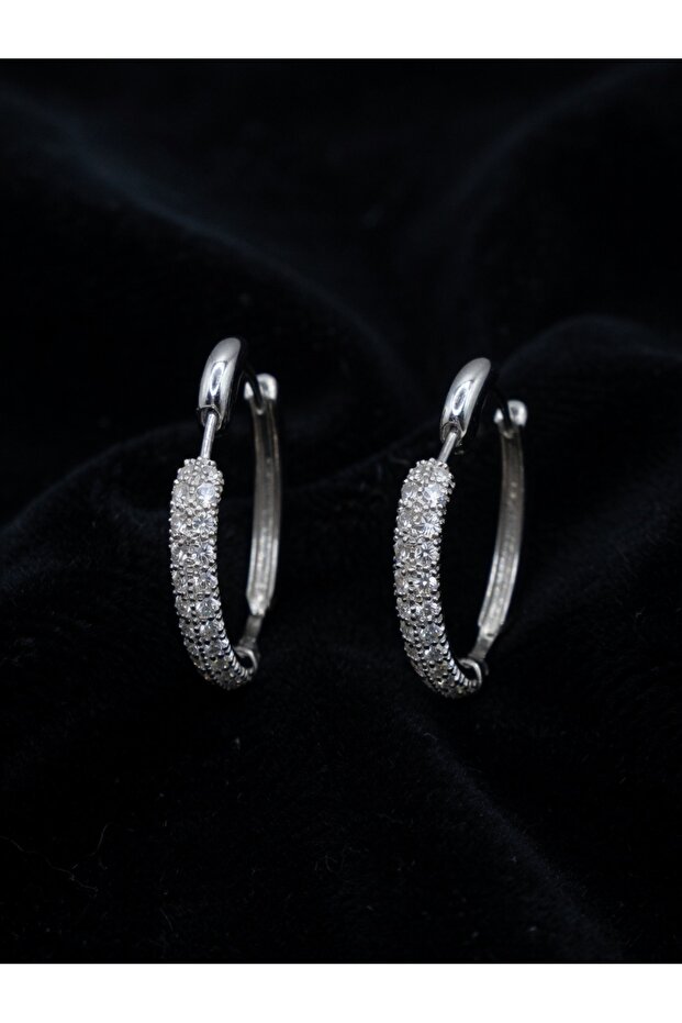 Silver Color Stylish and Modern Zircon Stone Thin Hoop Steel Earrings - Tarnish Resistant