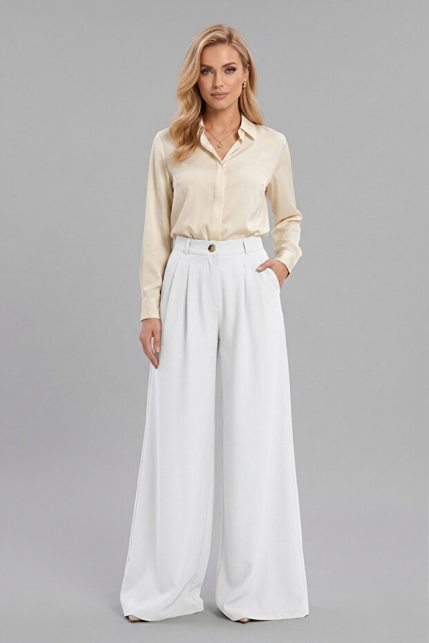 Women's Wide Leg Pants Double Pleated Elastic Waist Pants