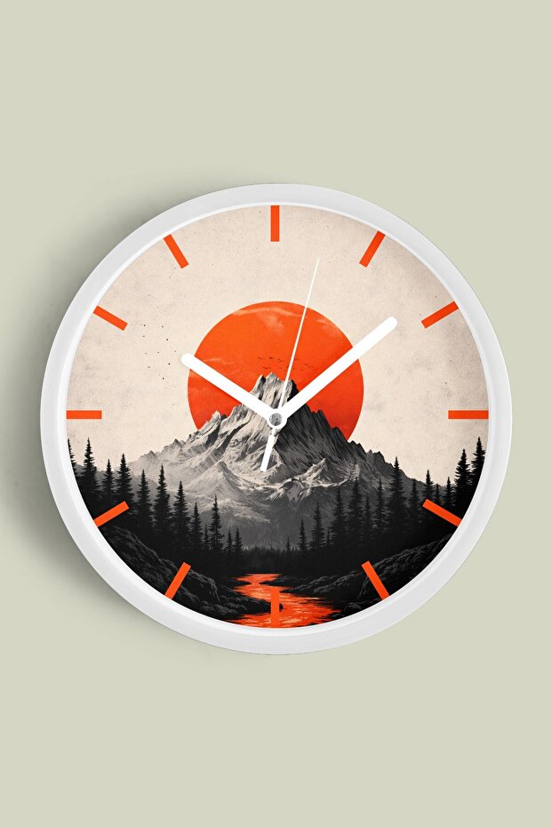 Abstract - Bohemian - Nature - Sea View Modern Wall Clock - 42cm - White Case with Glass Front