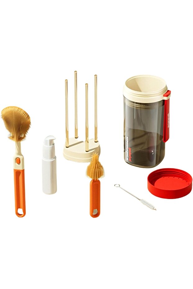 Baby Travel Bottle Brush Set, with Drying Rack, Soap Dispenser, Straw Cleaner and Storage Container