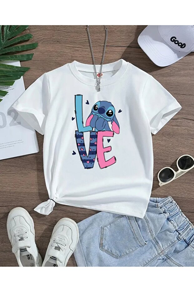 Summer love printed girl's bicycle collar white t-shirt