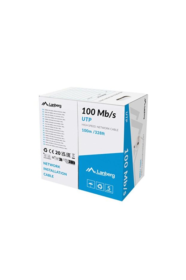 Cablu Ethernet LAN solid CCA gri, 100m, 100 Mbps - 1