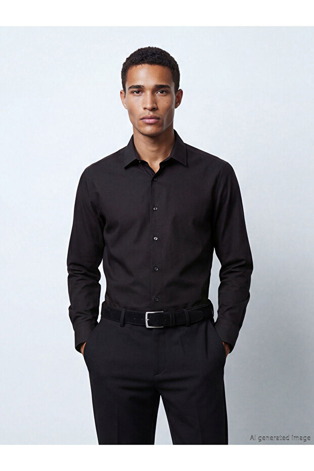Nevavm Slim Fit Gabardine Men's Shirt with Difference