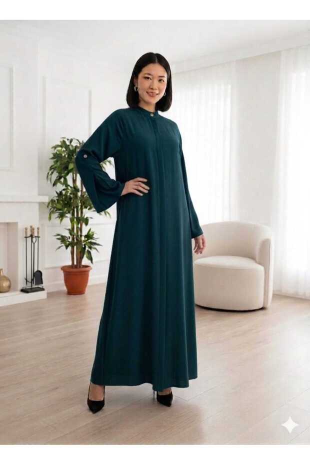 Krep Special Design Hidden Buttoned Ferace Reglan Sleeves
