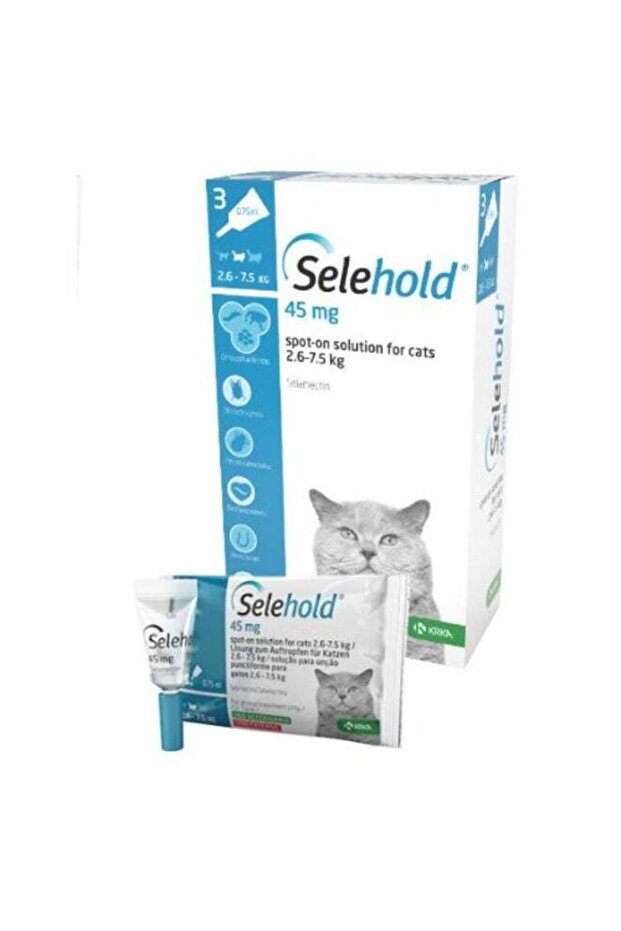 Selehold Spot-On, Flea & Parasite Protection for Cats 2.6–7.5 kg, 45mg 3 Pipettes