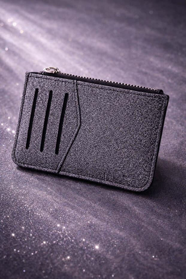 Women's Silvery Zippered Card Holder Wallet with 8 Card Holders, Mini Wallet with Money Compartment