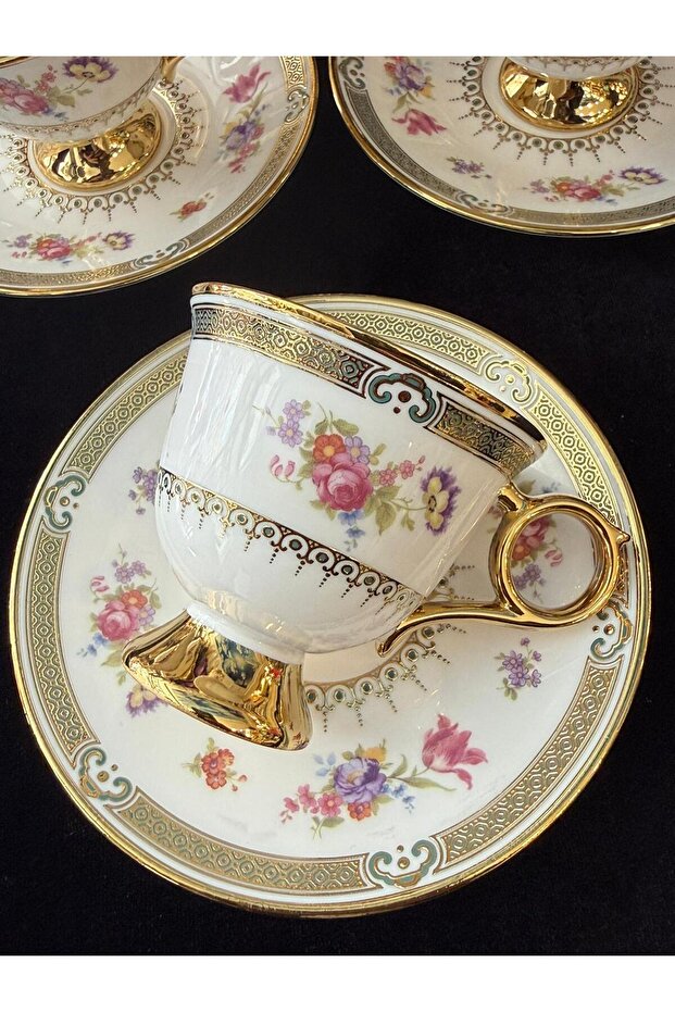 Kosova 6-Piece Embossed Golded Standing Coffee Cup Set 90ml (Megany)