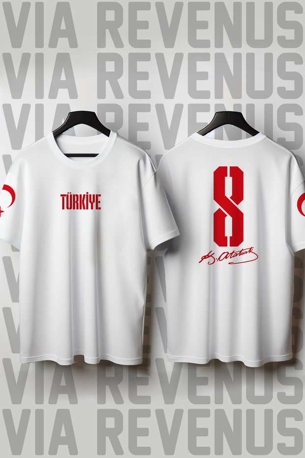 Turkey World Cup Special Design Atatürk Signature Printed Loose Fit 100% Cotton Unisex Tshirt