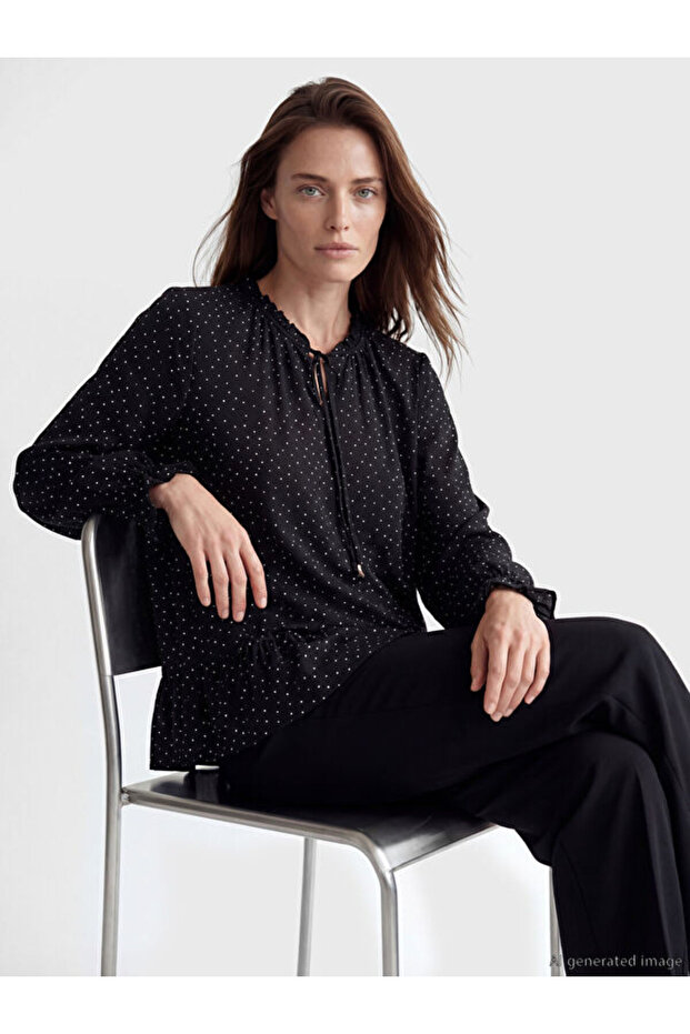 Tie Collar Polka Dot Blouse