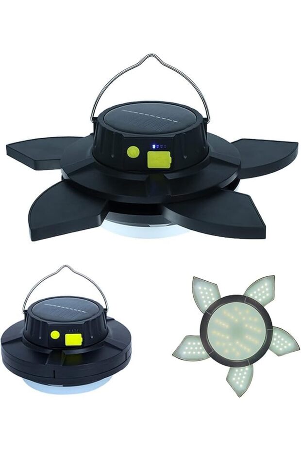 Solar Emergency Charging Lamp HL-0087, Portable LED Light with Flower Design Base, Black