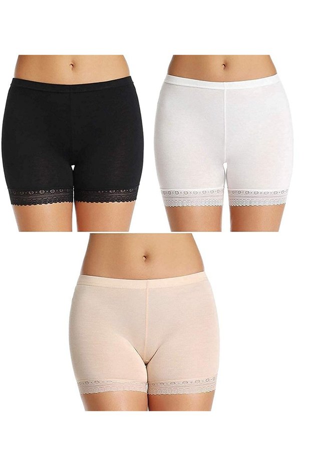 Women's/Girl's Cotton Lycra Shorts With Lace Trim Cycling/Safety/Under Skirt/Night Shorts, Pack Of 3