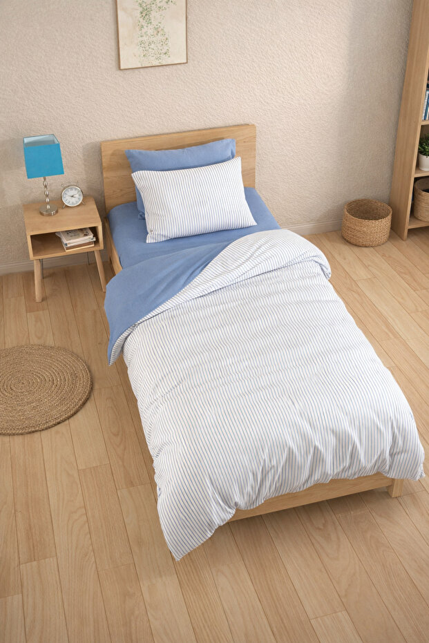 Cotton Striped Single Duvet Cover Set 160X220 cm – Soft Textured Modern Bedroom Set