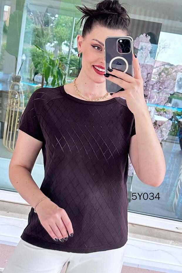 بلوزة تريكو مرسيريزد منقوشة بالألماس 5y034