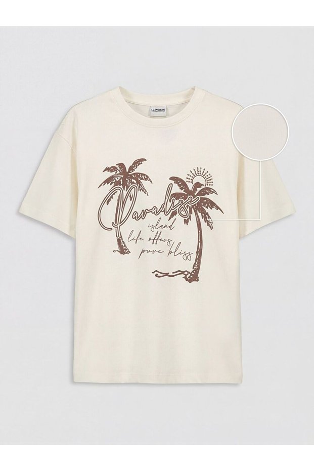Lcw Kids Crew Neck Printed Girls' T-Shirt