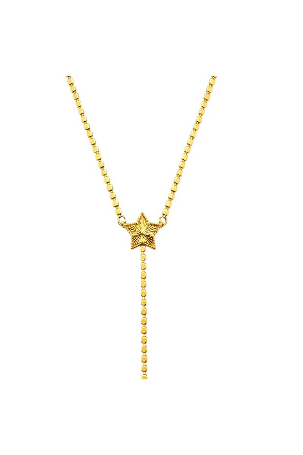 Star Detailed Y Necklace Gold Color Stainless Steel Long Chain Trend Women's Necklace