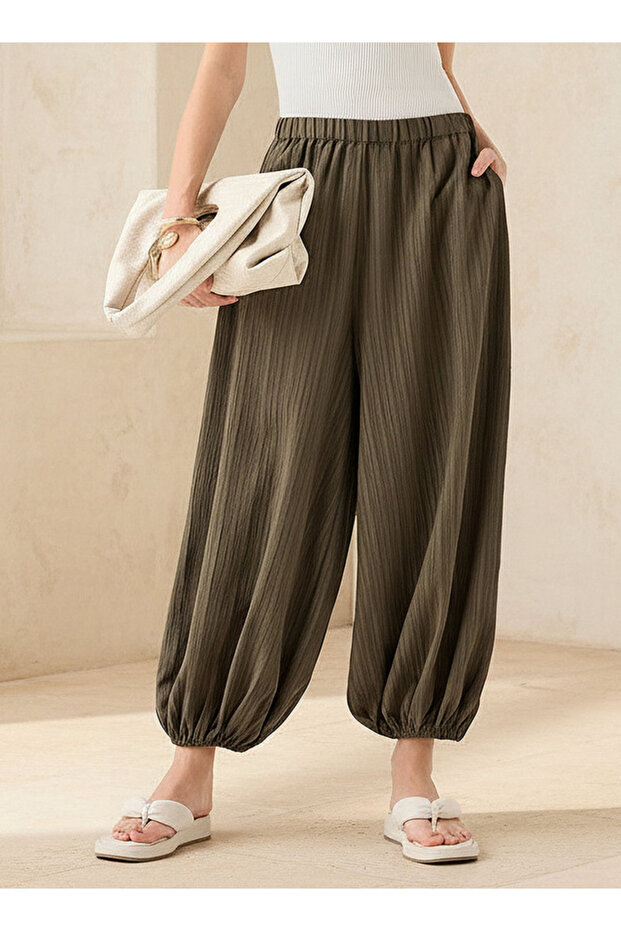 Relaxed Fit Mid-Rise Textured Cotton Harem Pants