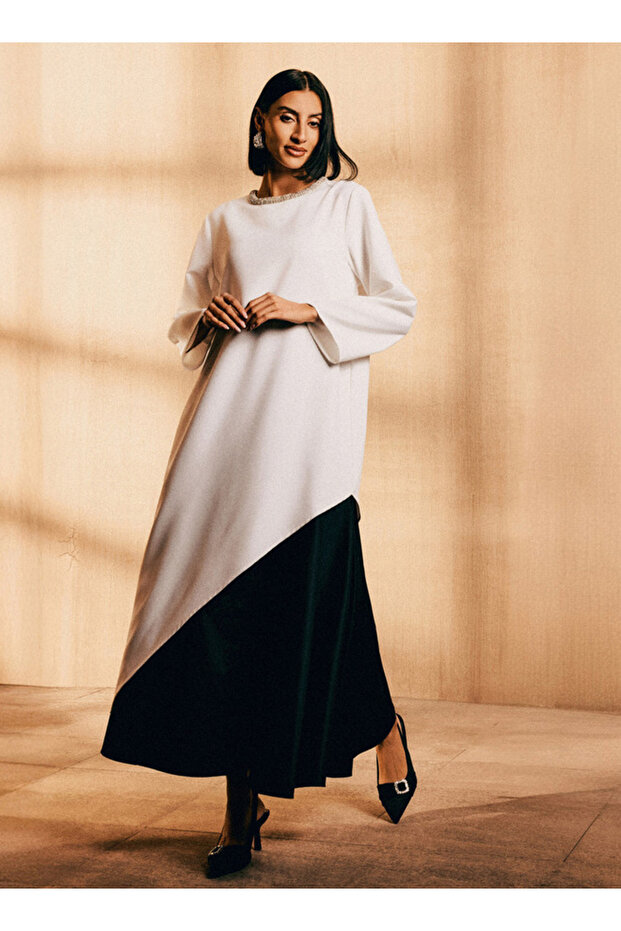 Maxi Length Cotton A-line Skirt with Panelled Waistband