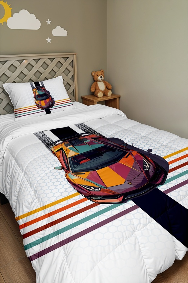 Color of Speed Patterned Single Duvet and Pillowcase