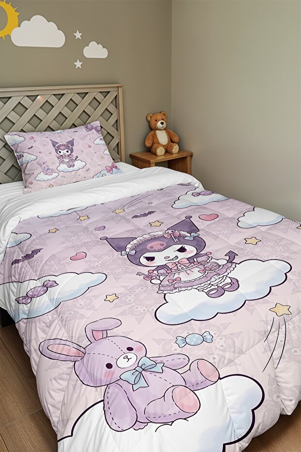 Kuromi Patterned Single Duvet and Pillowcase Above the Clouds