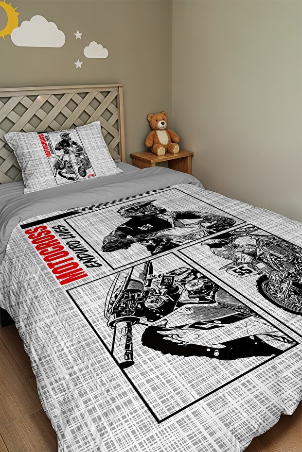 Time's Race Patterned Single Duvet and Pillowcase