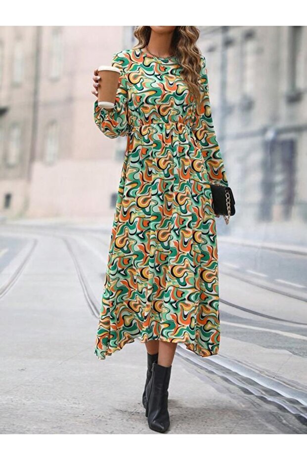 Rochie lungă multicoloră Carian - S - 4