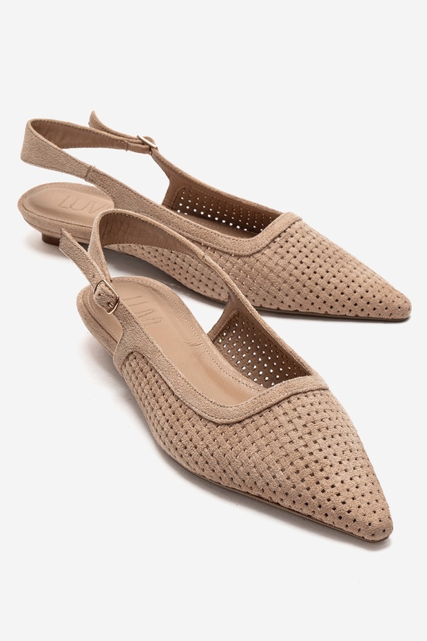 Aviva Beige Suede Pointed Toe Women's Low Heel Shoes