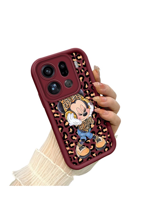 Shockproof Simple Claret Red Silicone Phone Case Compatible with Oppo Find X9 Pro 5g Mickey Pattern