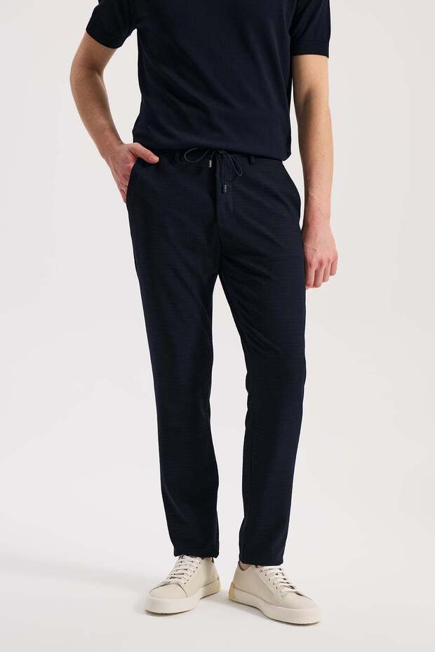 Navy Blue Comfort Fit Elastic Waist Flexible Fabric Jogger Pants