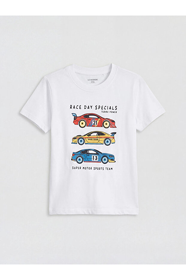 Lcw Kids White Crew Neck Printed Boys T-Shirt