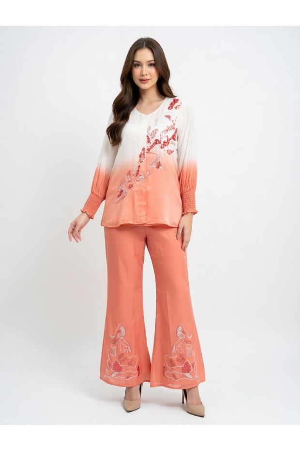 Peach Ombre Embroidered Coord Set