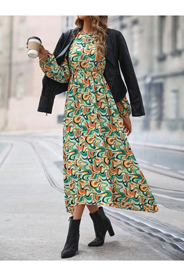 Rochie lungă multicoloră Carian - S - 3