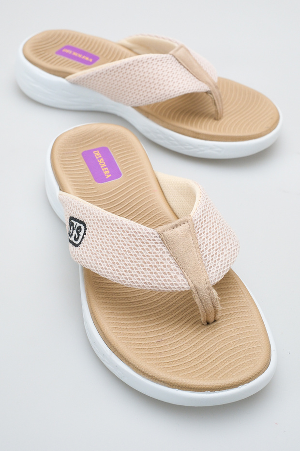 Nadia Rosetti Beige Women's Flip Flops Non-Slip Sole Orthopedic Mesh Daily Comfortable Slippers