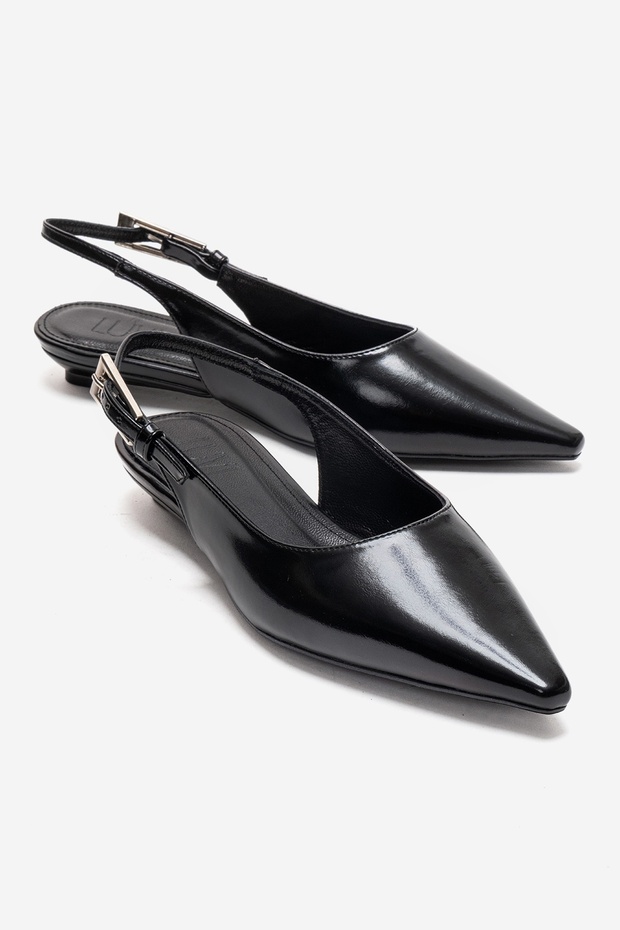 Jenna Black Leather Pointed Toe Women's Low Heel Shoes