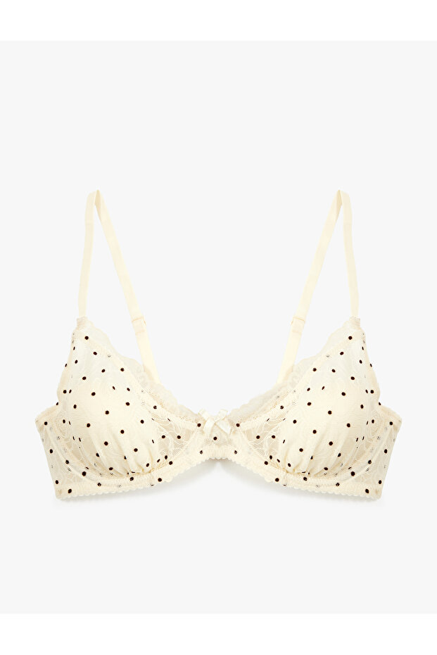 Comfortable Fit Non-Padded Bow Detail Polka Dot Underwire Tulle Bra