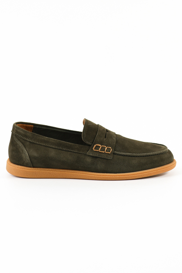 Genuine Suede Leather Khaki Color Loafer Men's Shoes - Rubber Sole - 264550