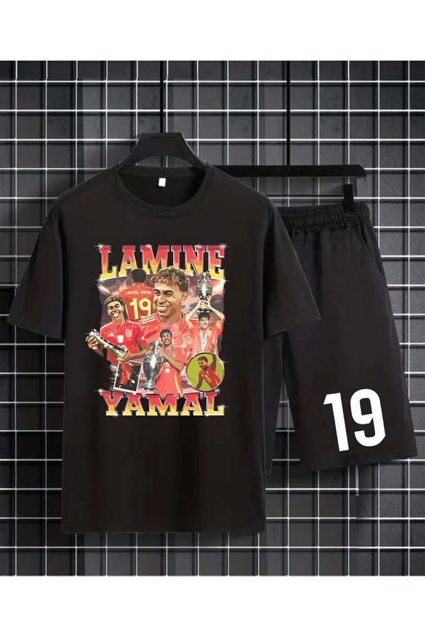 Lamine Yamal Printed 100% Cotton Crewneck Children's T-Shirt-Shorts Two-Piece Set