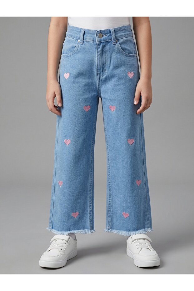 Girl's Casual Heart Embroidered Jeans