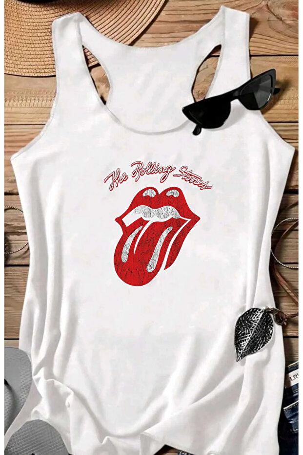 Rolling Stones Printed Sleeveless Swimmer Tank Top Women's Tshirt