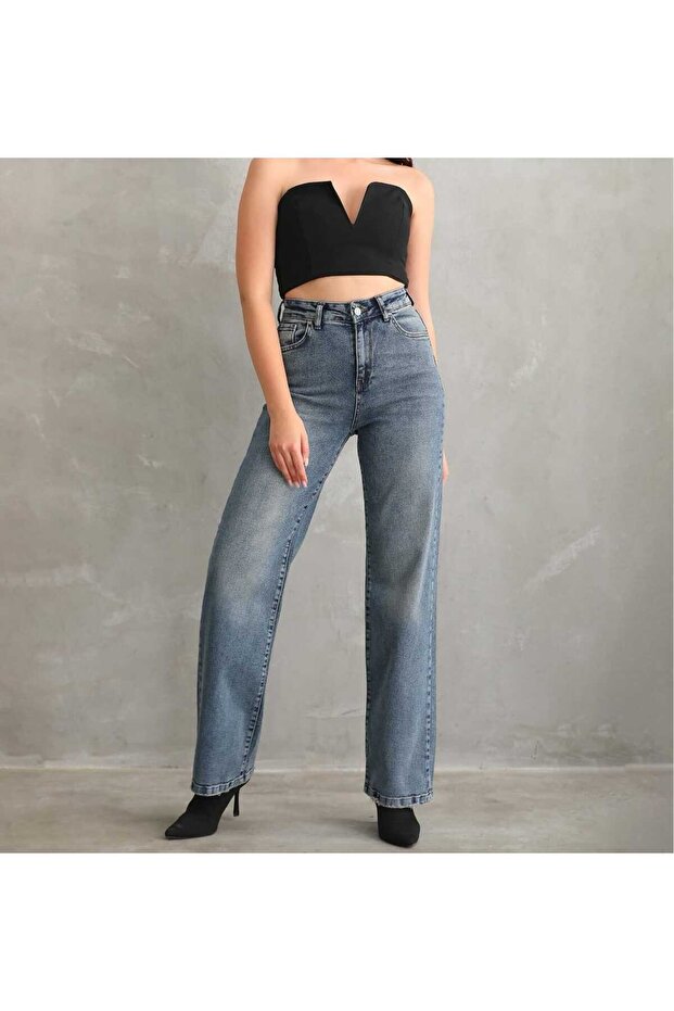 Antique Detailed Wide Leg Jeans