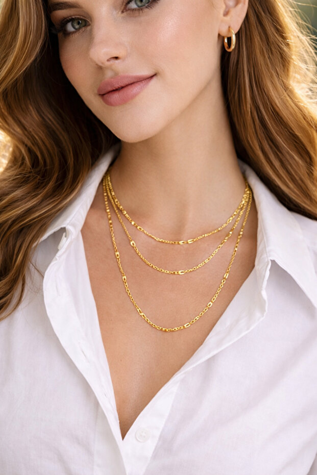 Zeraf Multi-Layered Gold Thin Chain Women's Necklace