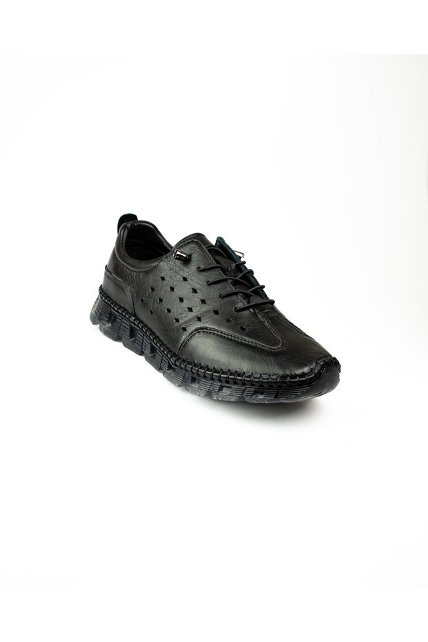 0007 Black Leather Lace-Up Casual Women's Shoes